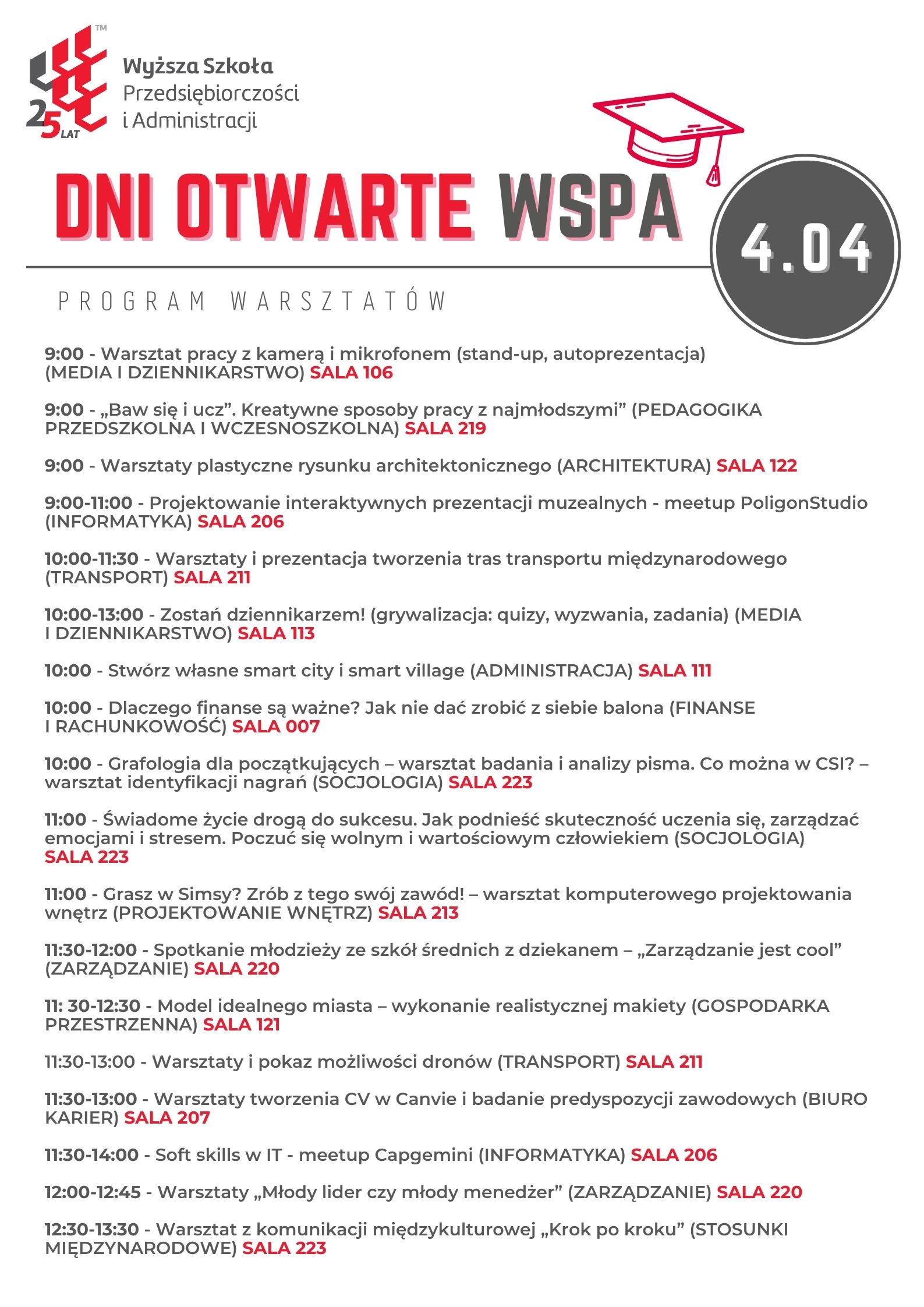 Bialski AWF i lubelska WSPA zapraszają na dzień otwarty 3 DNI OTWARTE WSPA PROGRAM.jpg