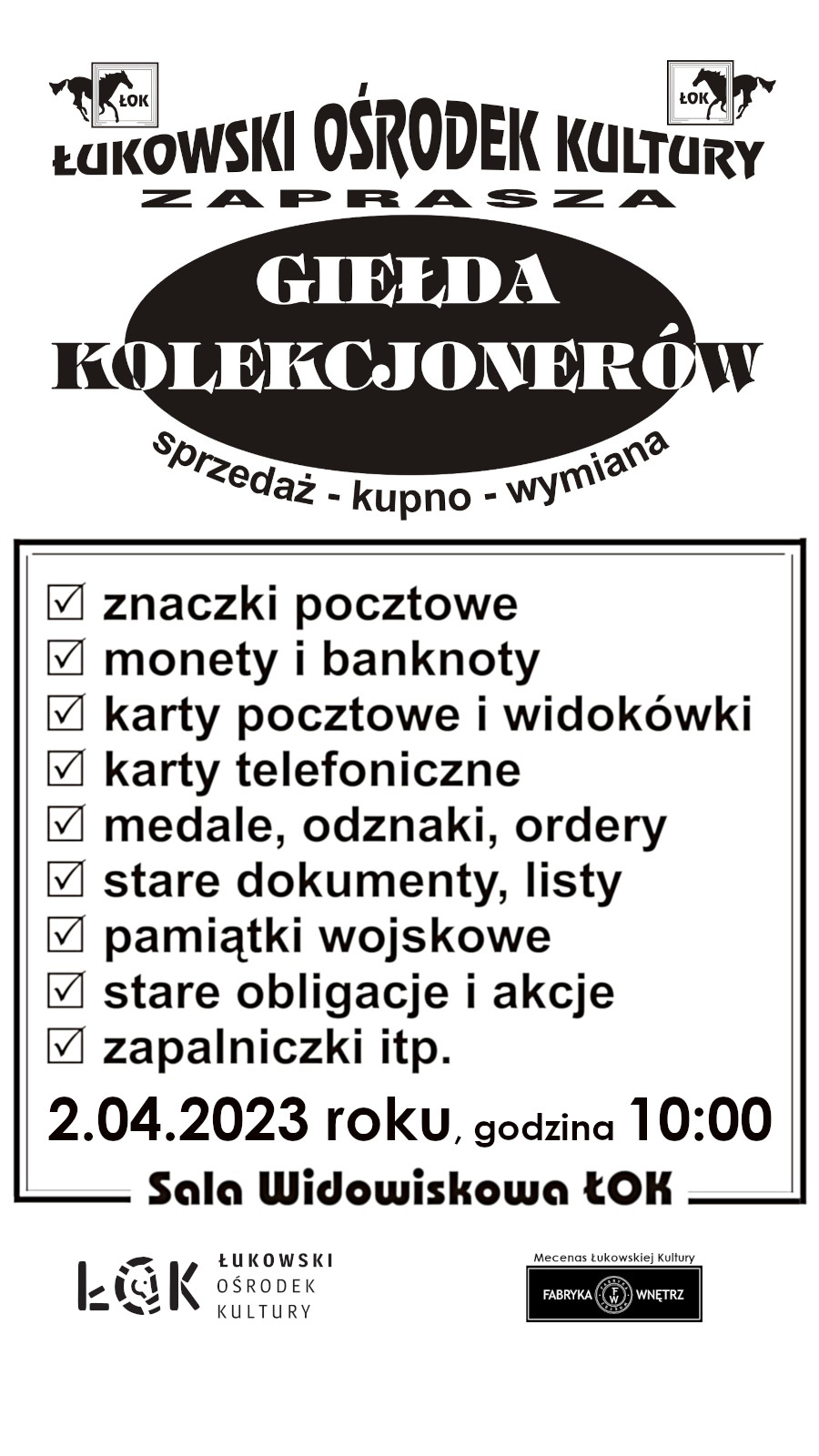 Łuków: kolekcjonerzy znów spotkają się na giełdzie 2 Giełda Kolekcjonerów 2.04.2023 baner fb relacja 900x1600.jpeg