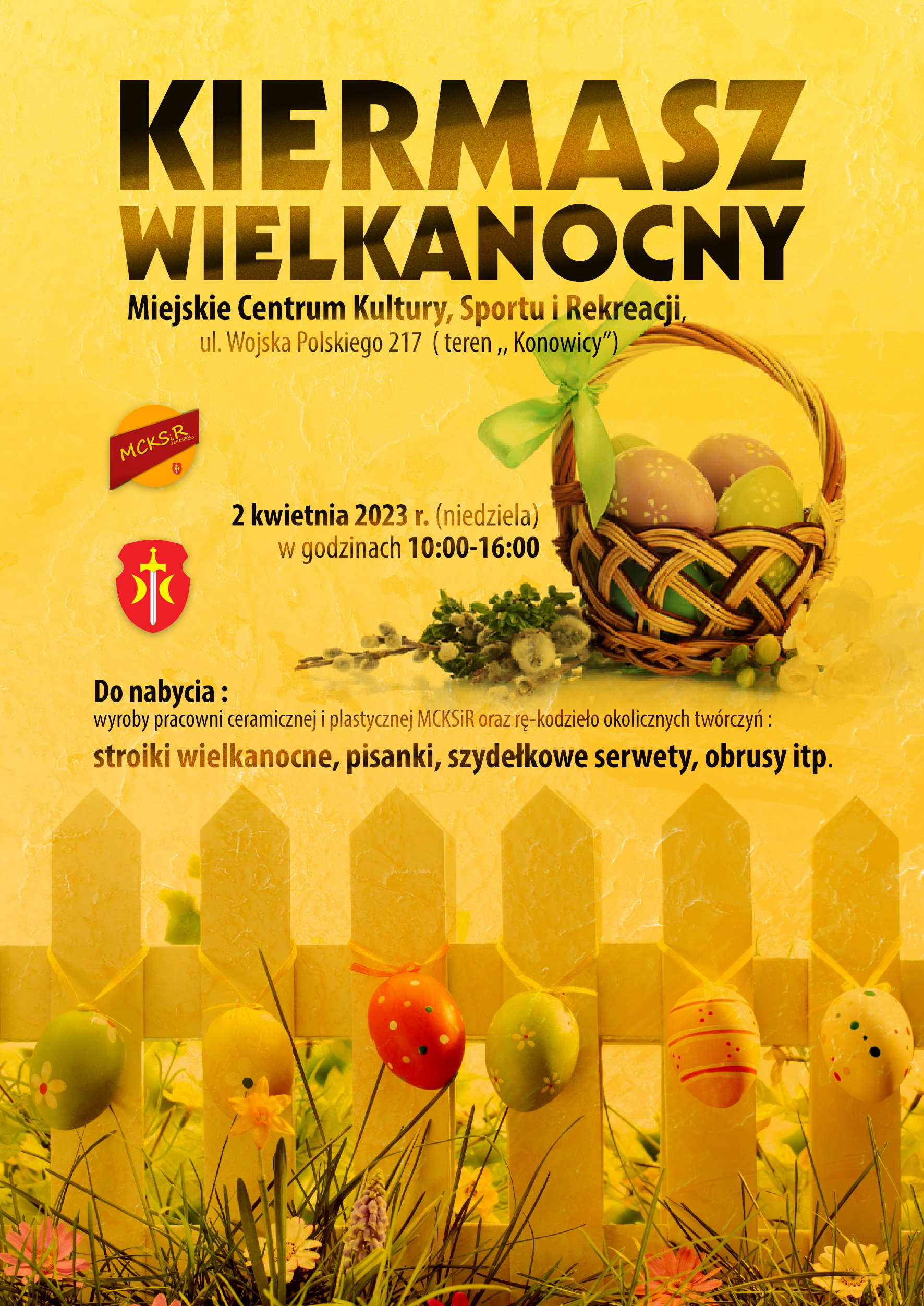 Palmy, pisanki i regionalne produkty. Terespol zaprasza na Kiermasz Wielkanocny 2 plakat-KIERMASZ 2023-1.jpg