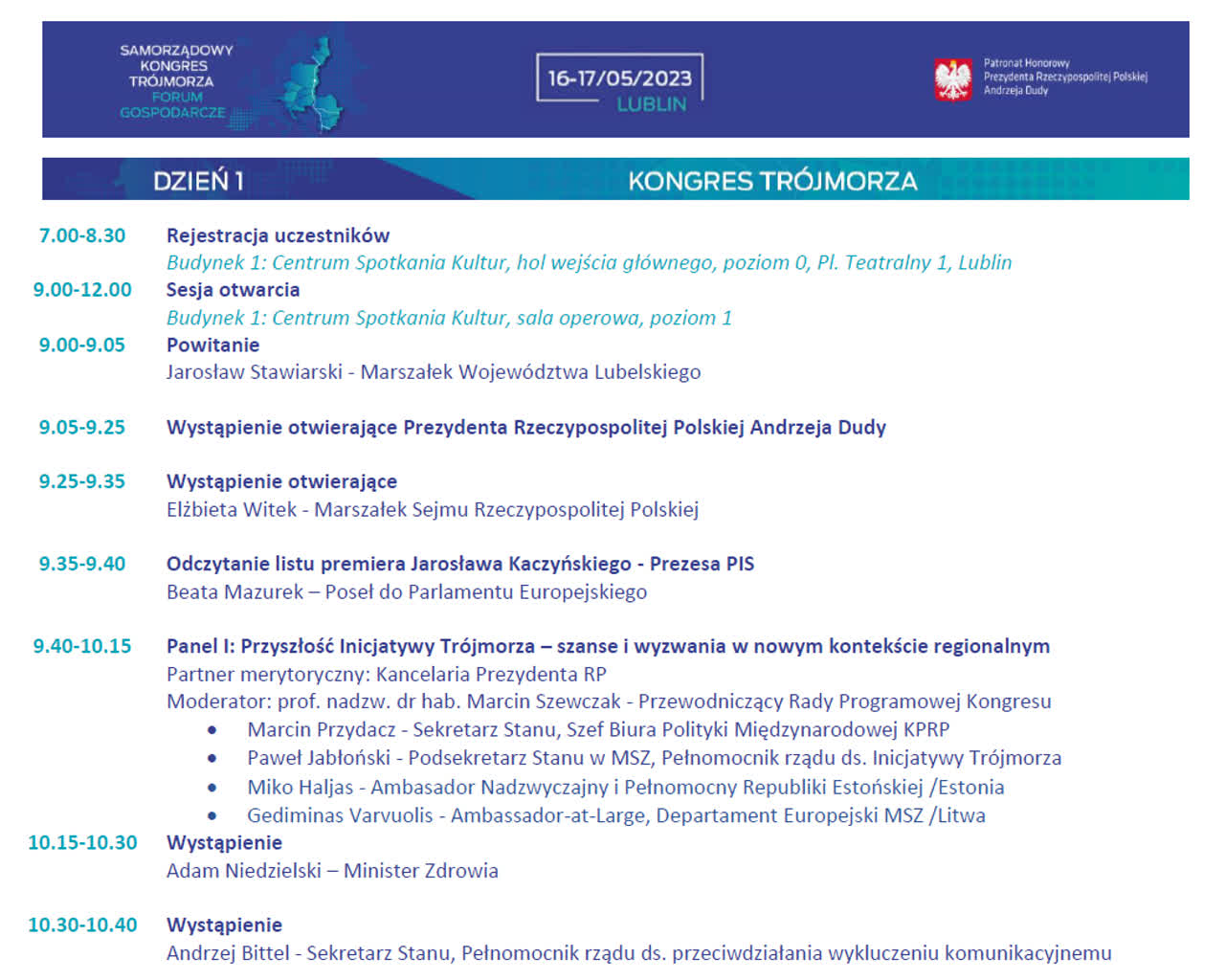 O bezpieczeństwie energetycznym i wewnętrznym. Samorządowy Kongres Trójmorza w Lublinie 2 program_01.png