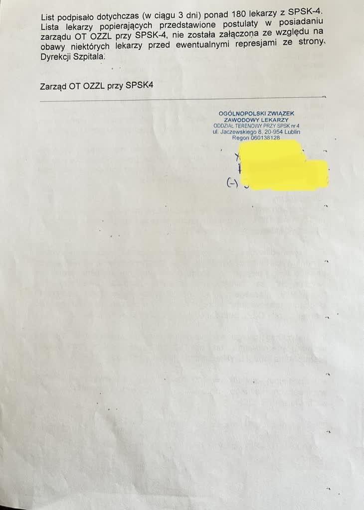 Lekarski związek mówi "nie" niesprawiedliwym płacom w lubelskim szpitalu. Jest odpowiedź dyrekcji 3 LIST2.jpg