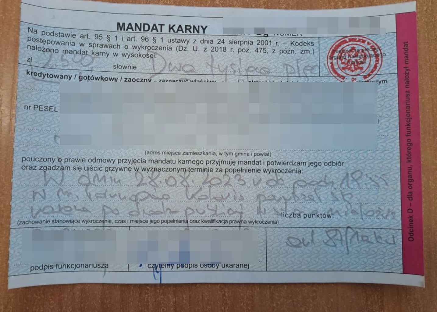 Wysokie mandaty dla drogowego recydywisty i rowerzysty 4 mandat 1.jpg