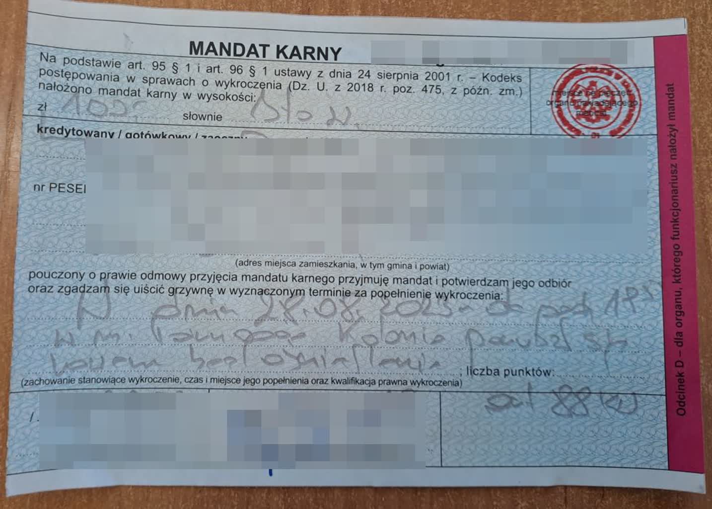 Wysokie mandaty dla drogowego recydywisty i rowerzysty 5 mandat 2.jpg