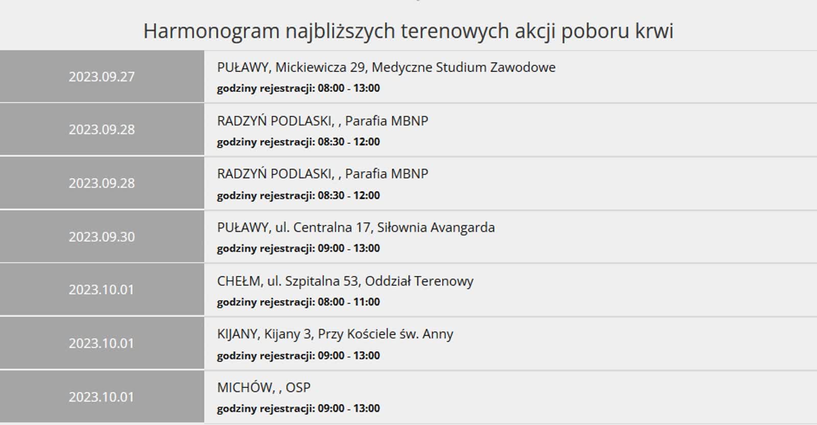 Krew pilnie potrzebna. Terenowa akcja w Studium Zawodowym 2 harmonogram 1.jpg