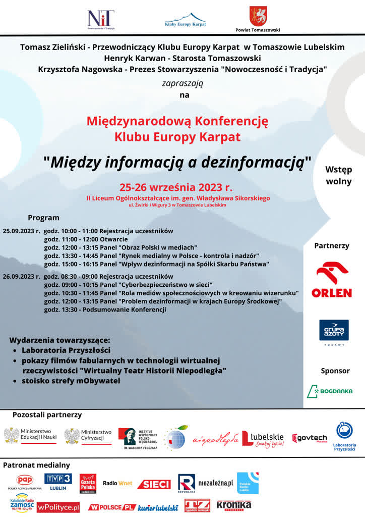 „Między informacją a dezinformacją”. Konferencja w Tomaszowie Lubelskim 2 Plakat.png