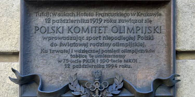 francuski hotel polish olympic committee commemorative plaque 13 pijarska street old town krakow poland 2023 10 12 090648