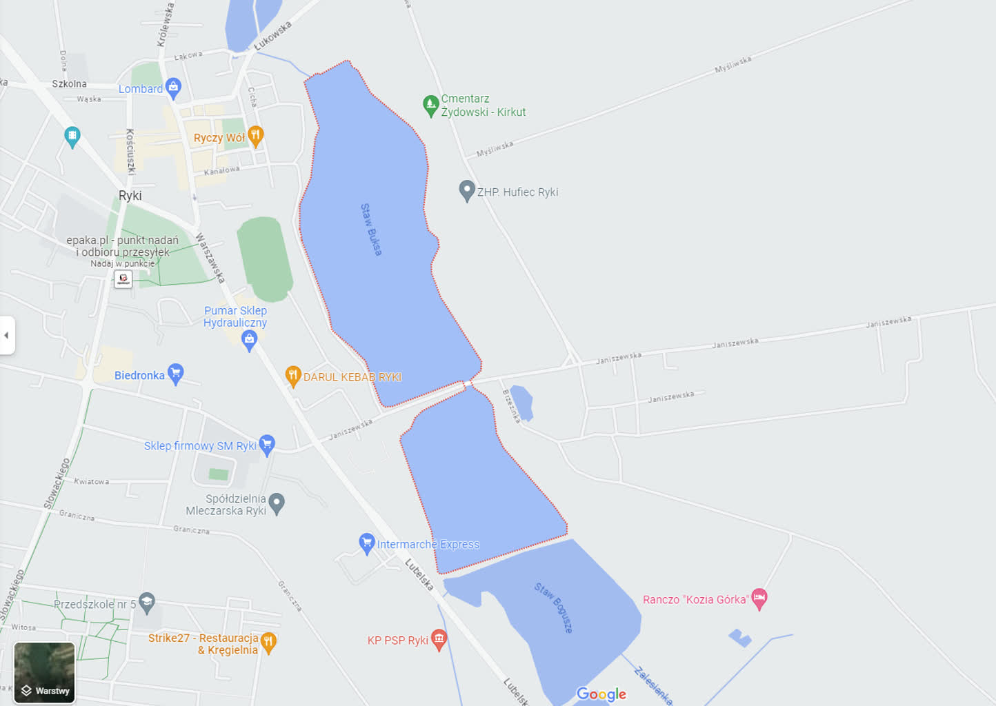 „Brakuje takiego miejsca”. W Rykach powstanie miejskie kąpielisko 2 mapa.png