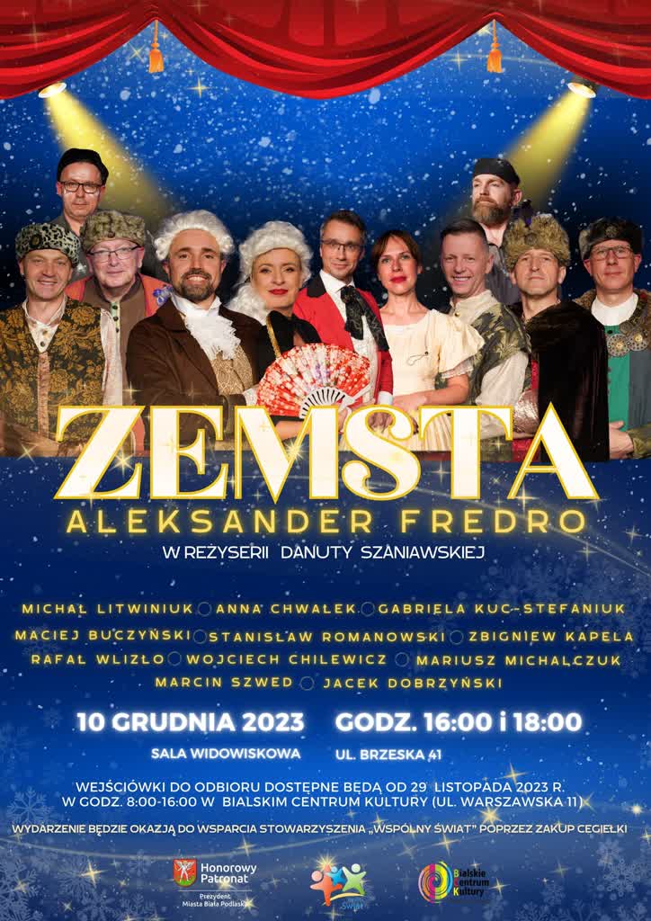 Występują i wspierają budowę szkoły. Bialscy urzędnicy w roli bohaterów "Zemsty" 3 406106240_747948580486445_8245685851438238194_n.jpg