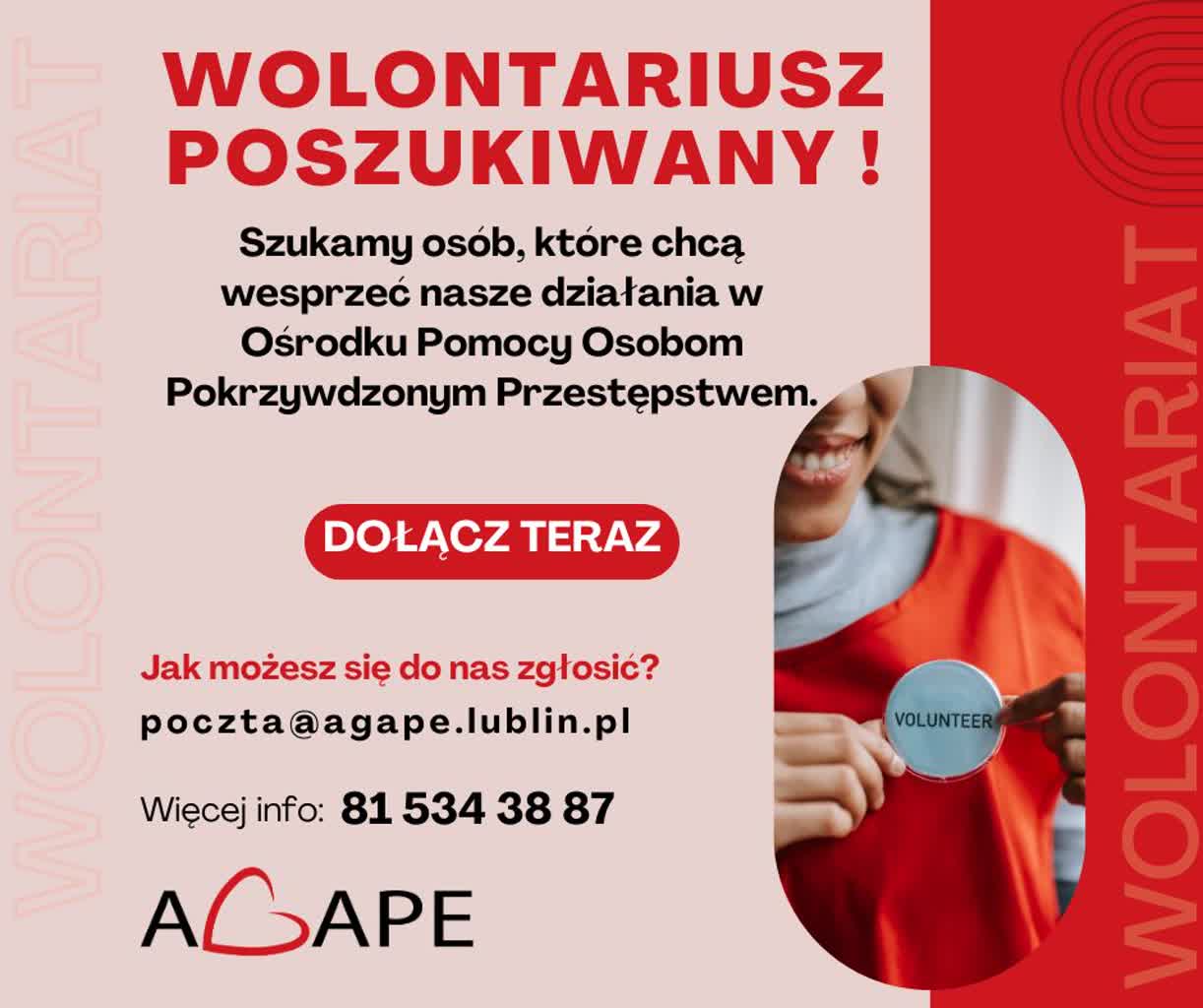 Lublin: stowarzyszenie Agape poszukuje wolontariuszy 2 62806276650_4359294032821936311_n.jpg