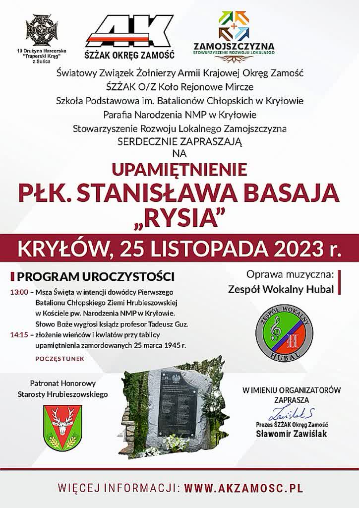 Rocznica urodzin płk Basaja "Rysia". Mieszkańcy upamiętnią bohatera Zamojszczyzny 2 plakat_basaja_rys-3.jpg