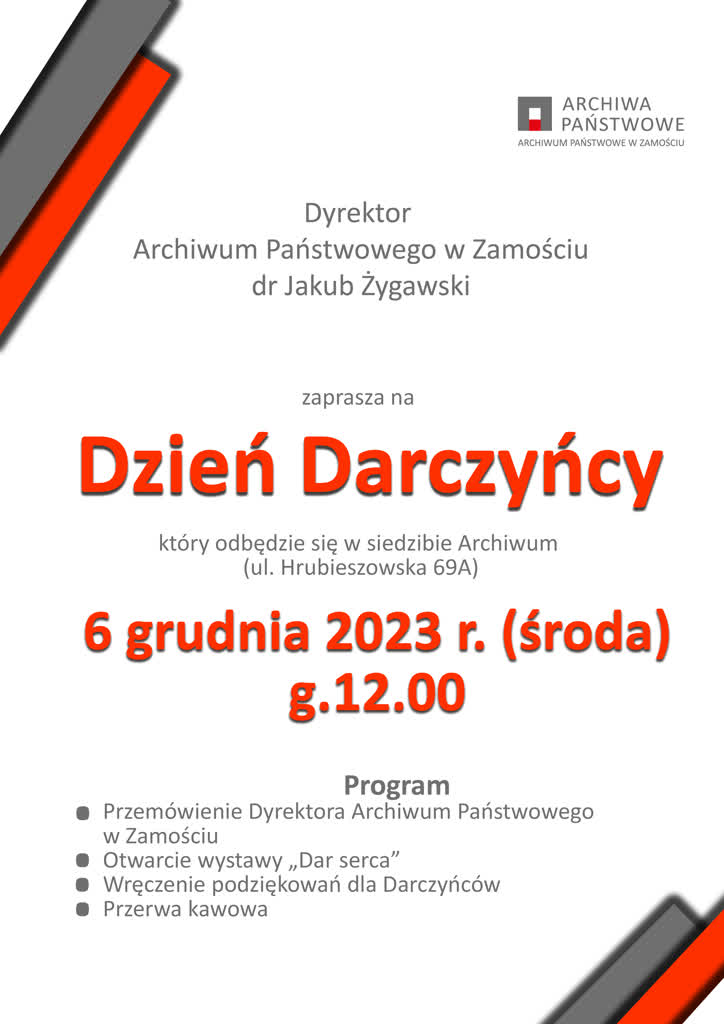 W Zamościu archiwiści podziękują darczyńcom 2 plakat Dzień Darczyńcy 2023.jpg