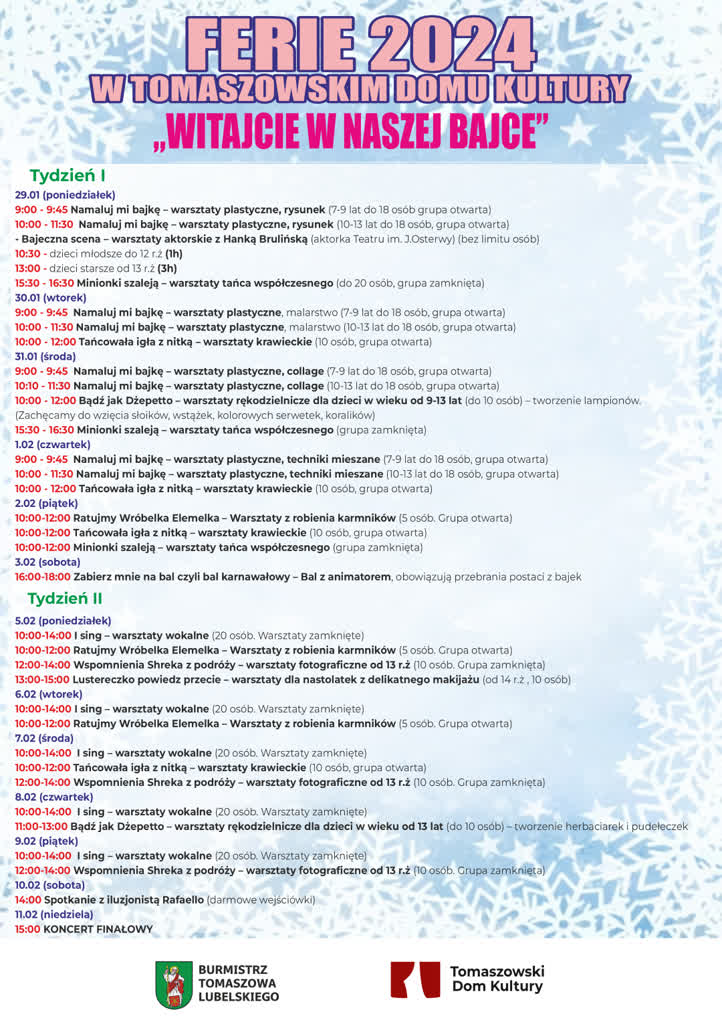 Ferie w Tomaszowie pod znakiem warsztatów. Będzie też bal karnawałowy 2 ferie_2016plakat-1.png