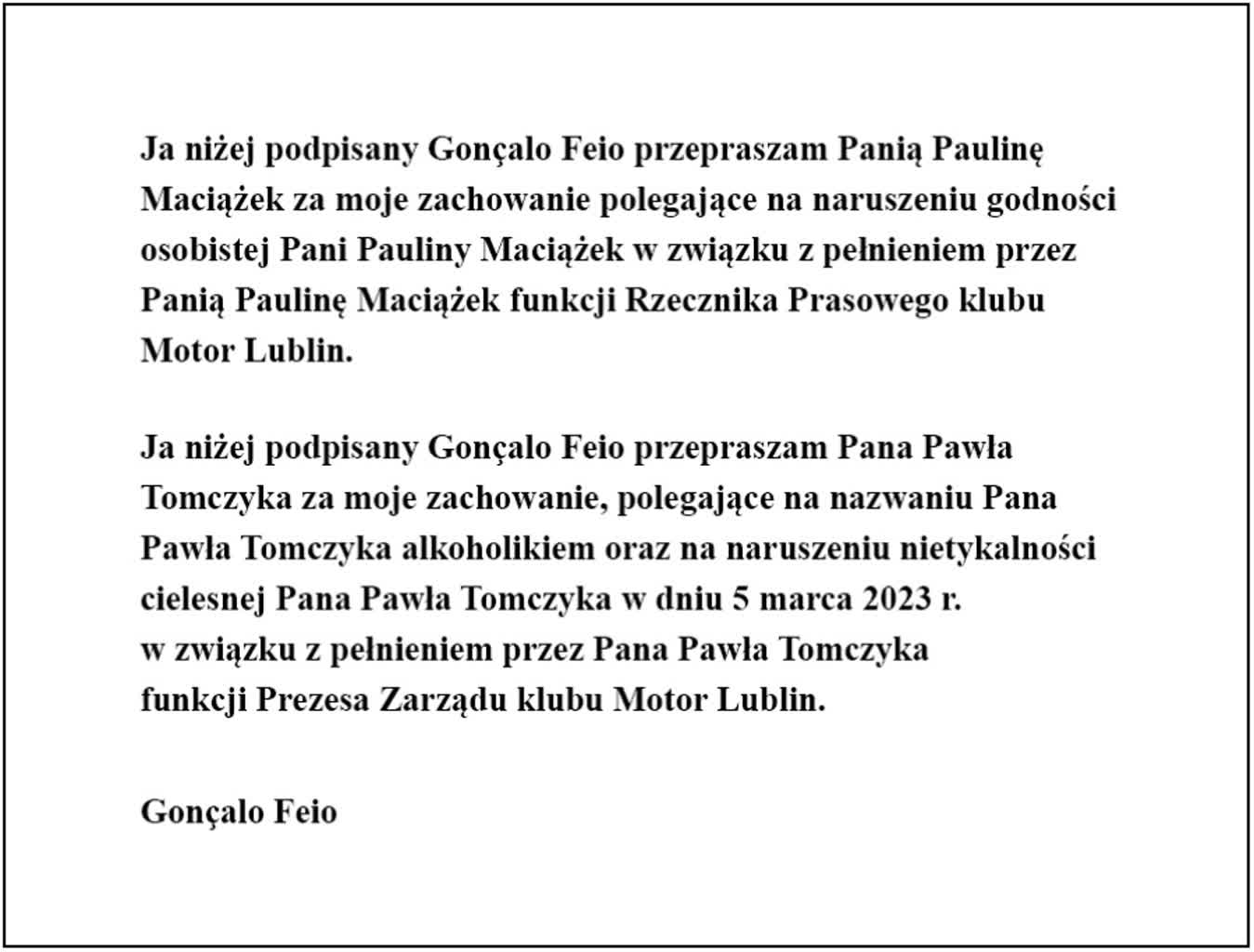Był skandal, po roku są przeprosiny. Trener Motoru uszanował wyrok 2 Zrzut ekranu (55).png