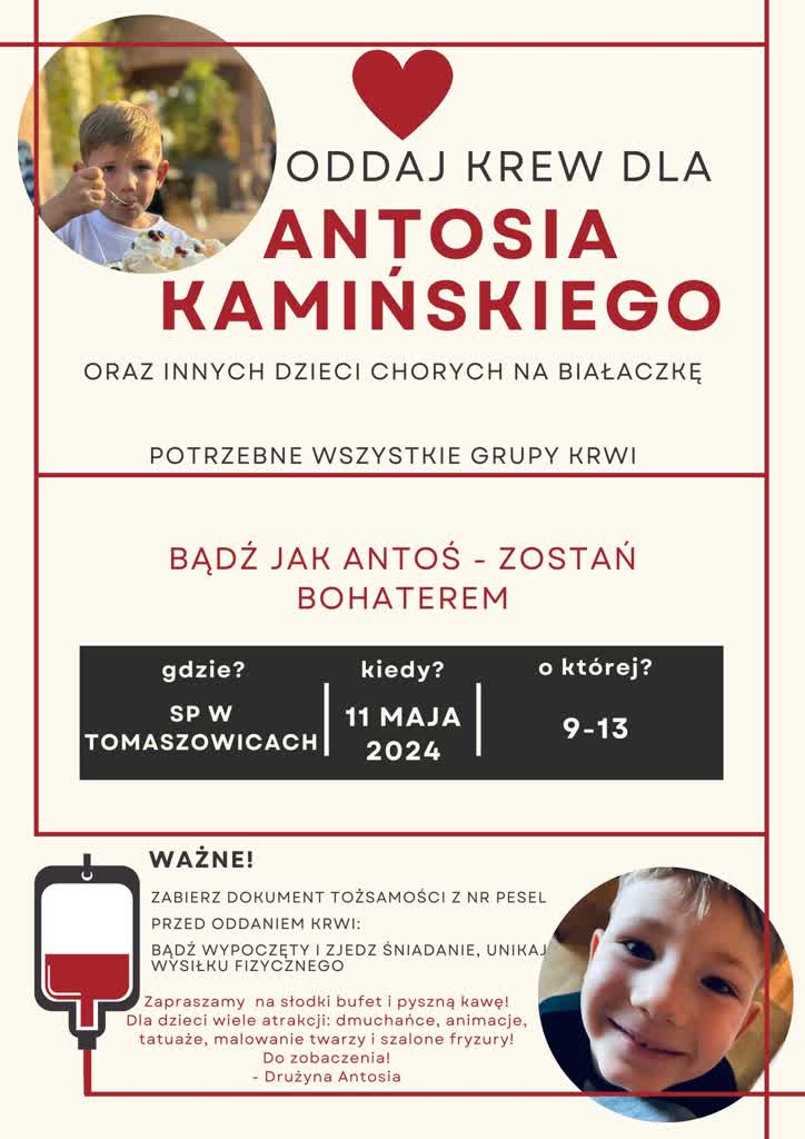 "Zostań bohaterem". Zbiórka krwi dla 6-letniego Antosia 2 437523270_8105092942838627_4077917669269933288_n.jpg
