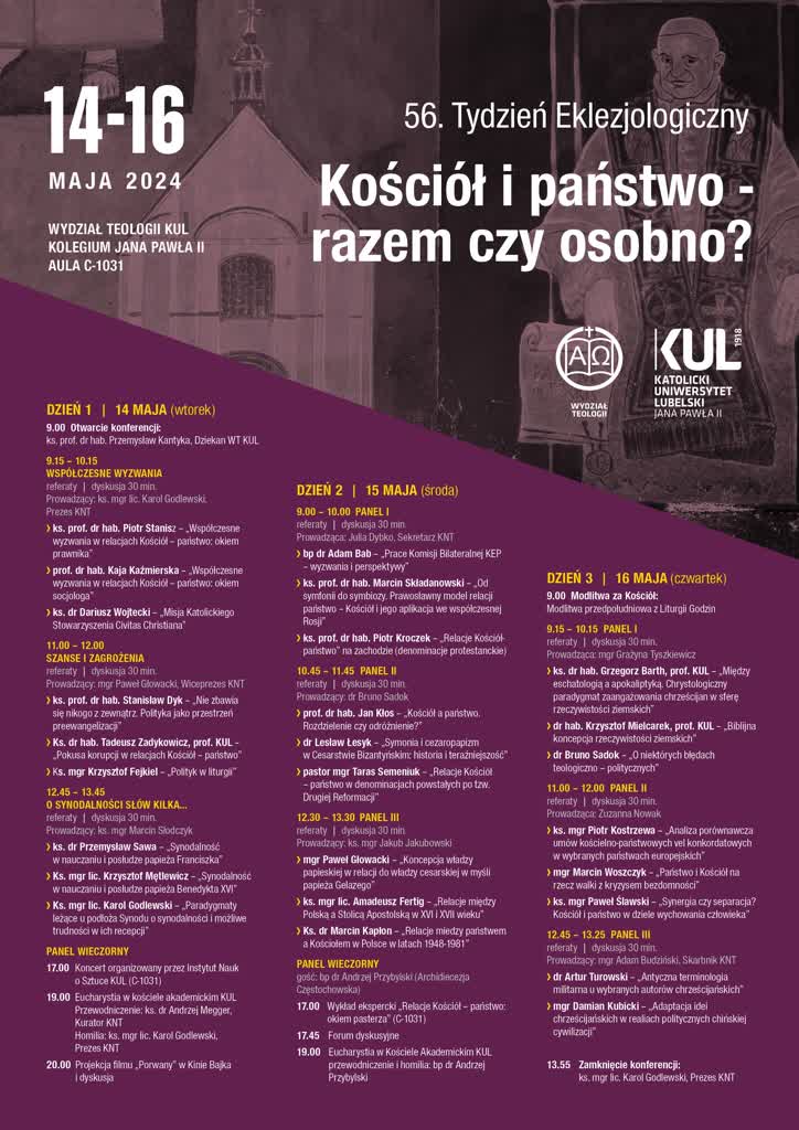 Wyzwania i perspektywy. Teolodzy porozmawiają o relacjach państwa i Kościoła 2 kul_plakat_2024_tydzien_eklezjologiczny.jpg