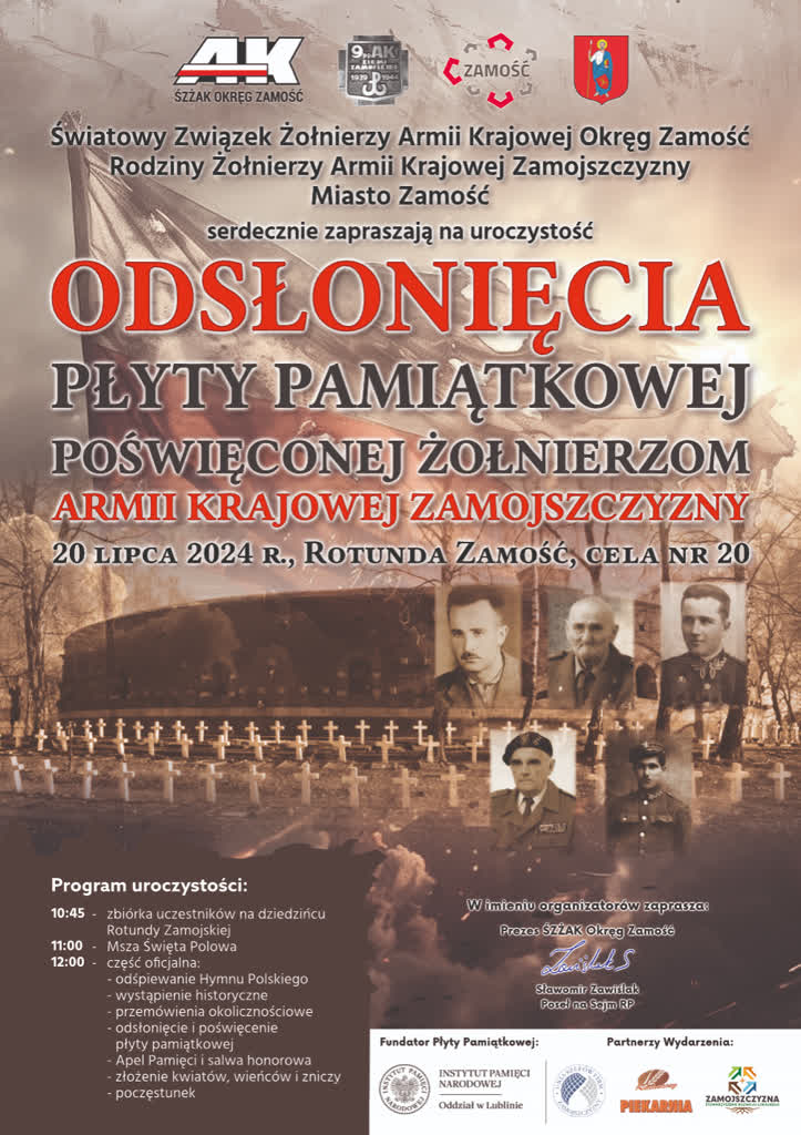 Odsłonią płytę pamiątkową poświęconą Żołnierzom Armii Krajowej Zamojszczyzny 2 AK Plakat Rotunda 2024_ost.jpg
