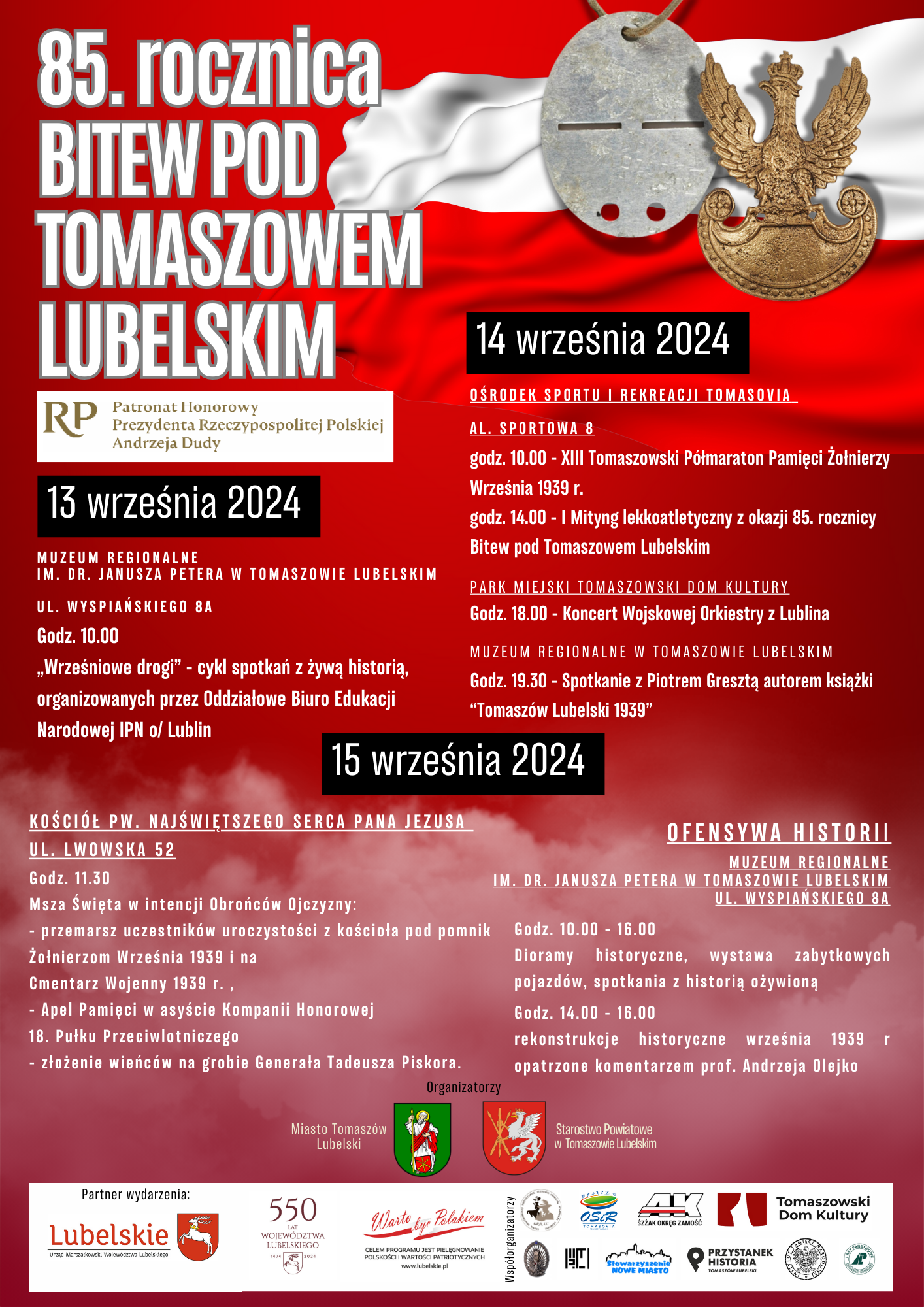 85. rocznica Bitew pod Tomaszowem. Mieszkańcy upamiętnią poległych bohaterów 2 Plakat 15 września (4).png