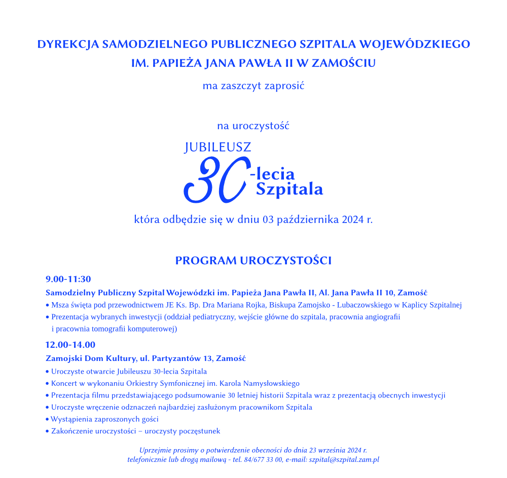 30 lat minęło. Zamojski szpital obchodzi jubileusz 2 program jubileuszu 30-lecia szpitala w Zamościu.jpg