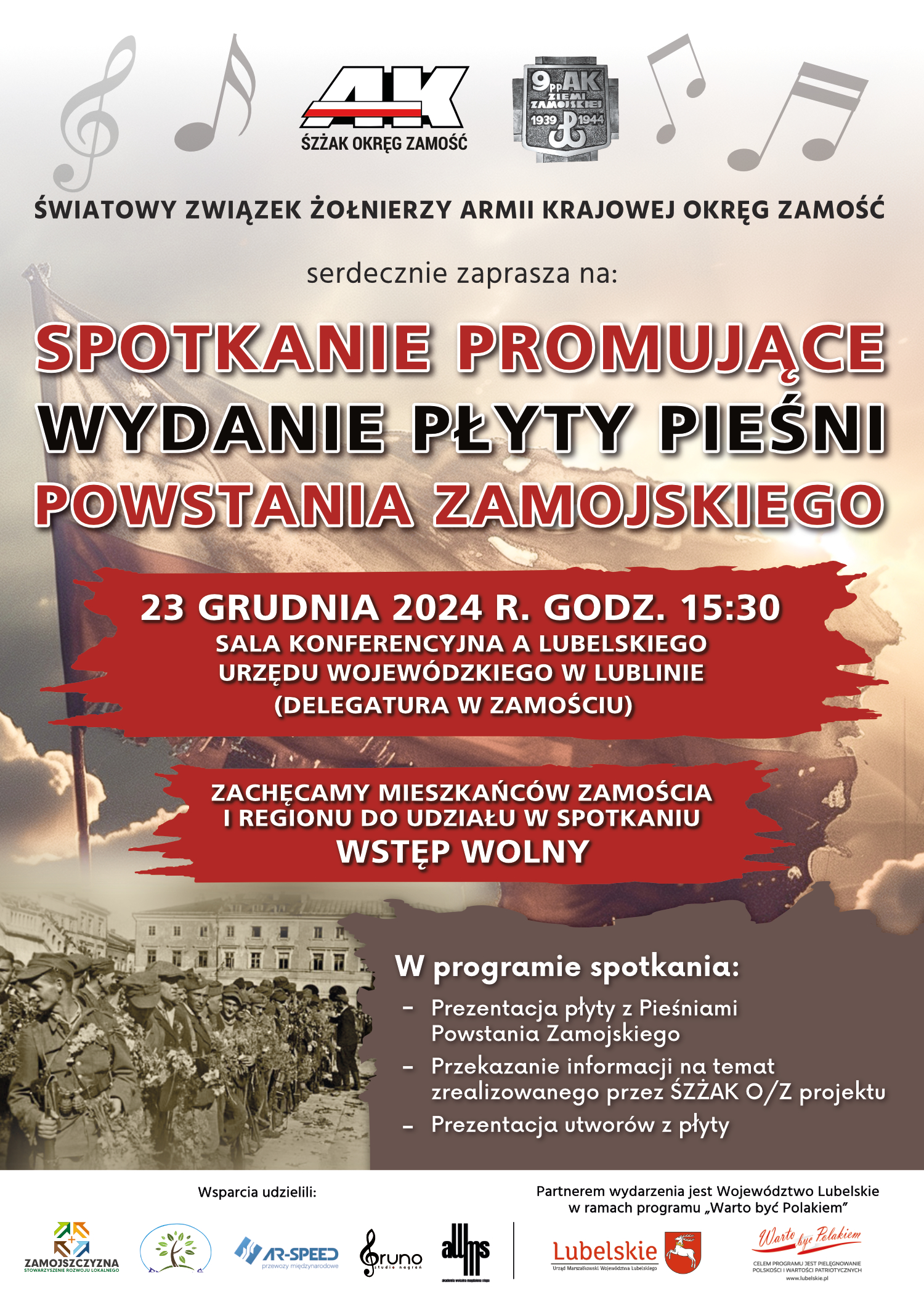 „Pieśni Powstania Zamojskiego” na płycie. Dziś spotkanie promocyjne 2 AK Plakat promujacy spotkanie płyta Piesni Zamojskie.jpg