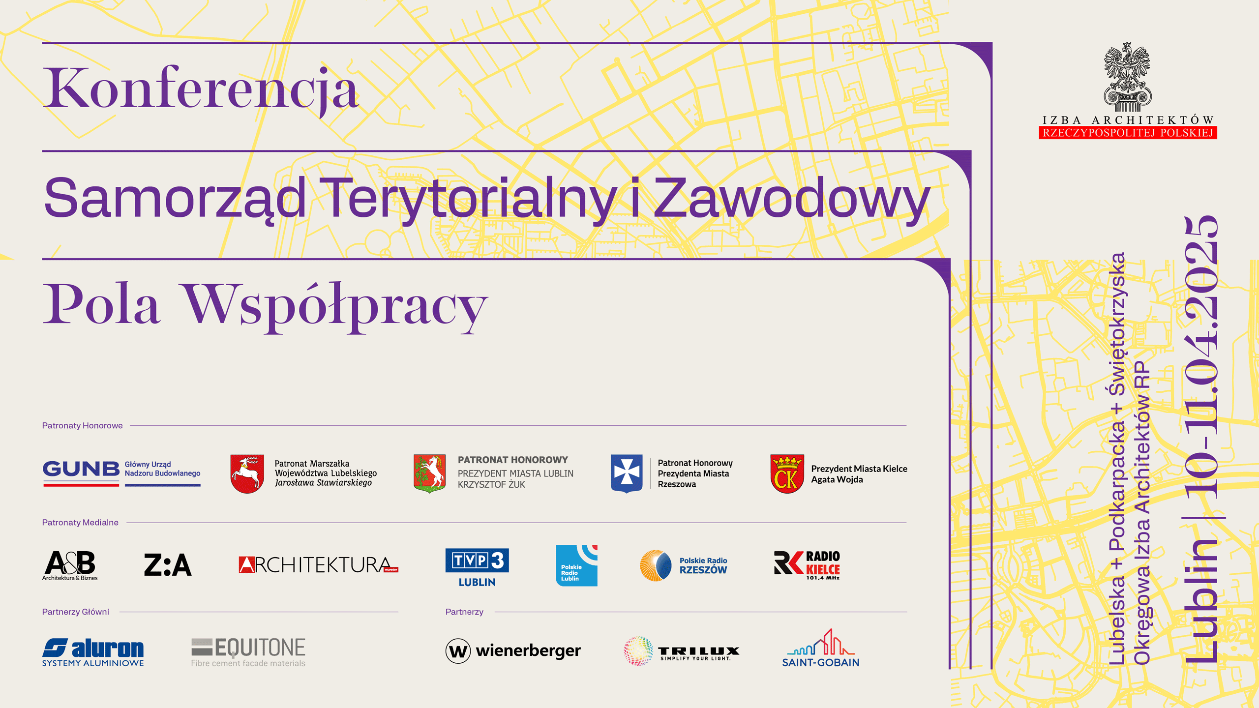 Międzyokręgowa Konferencja pn. SAMORZĄD ZAWODOWY i TERYTORIALNY 7 3OIA Grafika tytulowa 1920 x 1080 px patroni i sponsorzy Wersja 1.1