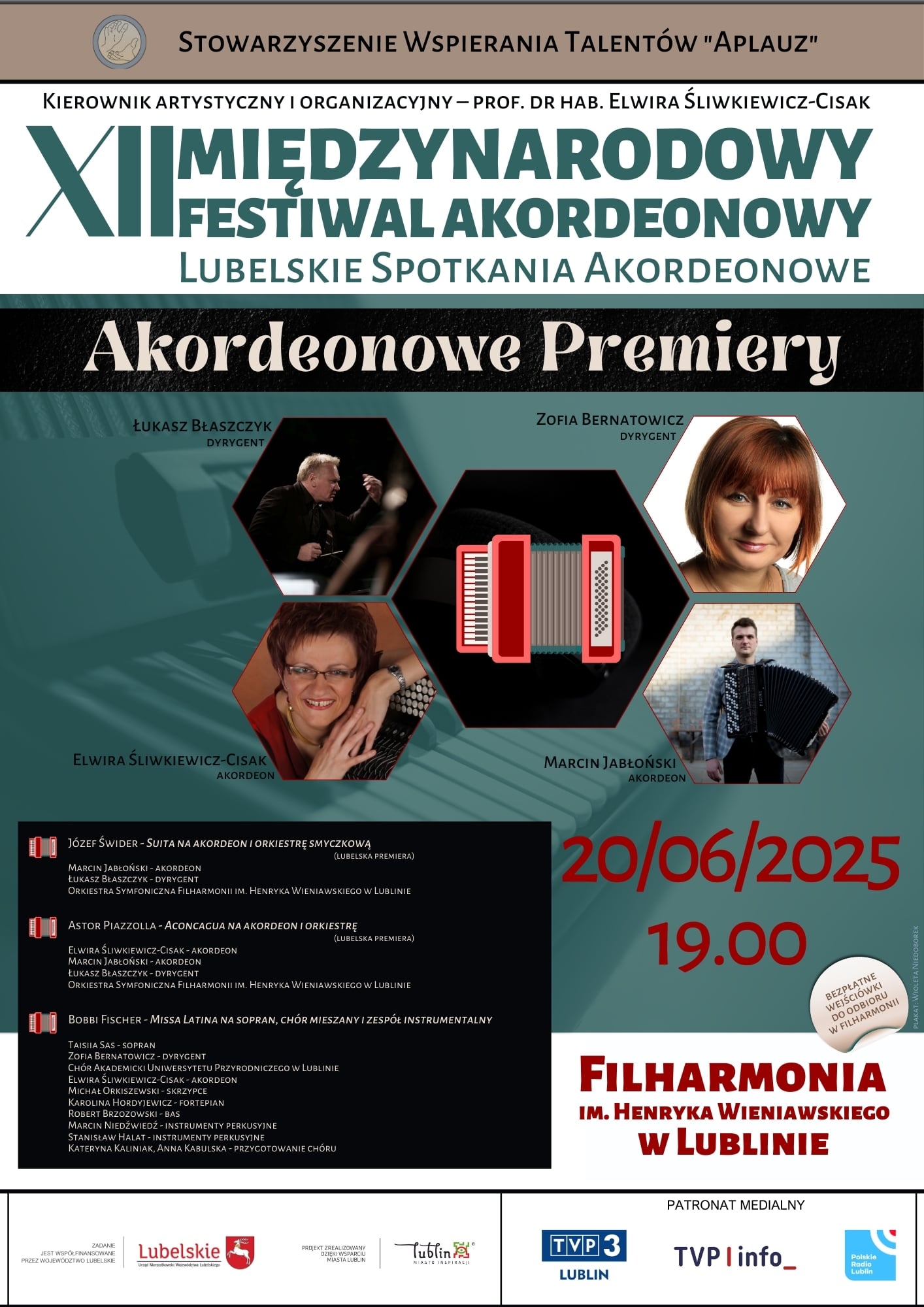 XII edycja Międzynarodowego Festiwalu Akordeonowego „Lubelskie Spotkania Akordeonowe” 7 plakat XII Miedzynarodowy Festiwal Akordeonowy Koncert 20 czerwca 2025