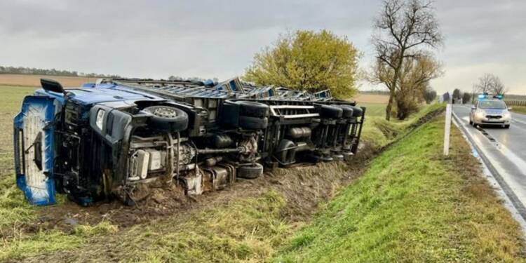 Ciężarówka z drobiem w rowie. Utrudnienia na drodze krajowej nr 48 1 EAttachments90431293959b6230d4aa1d10247457f65ac60a4 xl