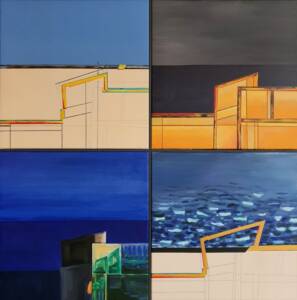 Wystawa Elwiry Wasak Jubileusz 45 - lecia pracy twórczej 10 DOM NAD MORZEM autor Elwira Wasak akryl olej plotno 100x100cm 2022r