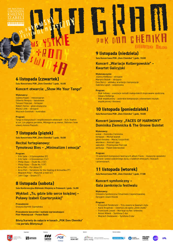 „Wszystkie strony świata” w Puławach. Święto muzyki w 280. rocznicę urodzin księżnej Czartoryskiej 2 plakat_WSS program.png