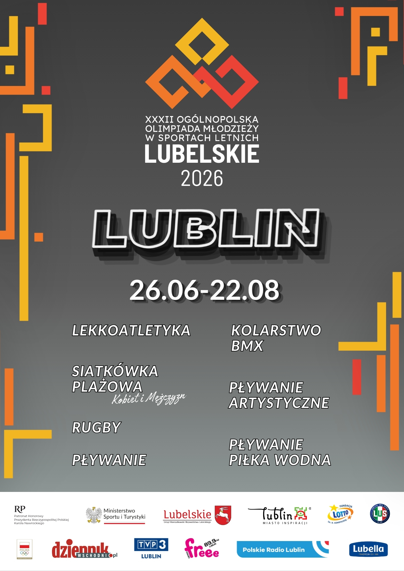 XXXII Ogólnopolska Olimpiada Młodzieży w Sportach letnich „Lubelskie 2026" 7 Plakat dla mediow XXXII OOM