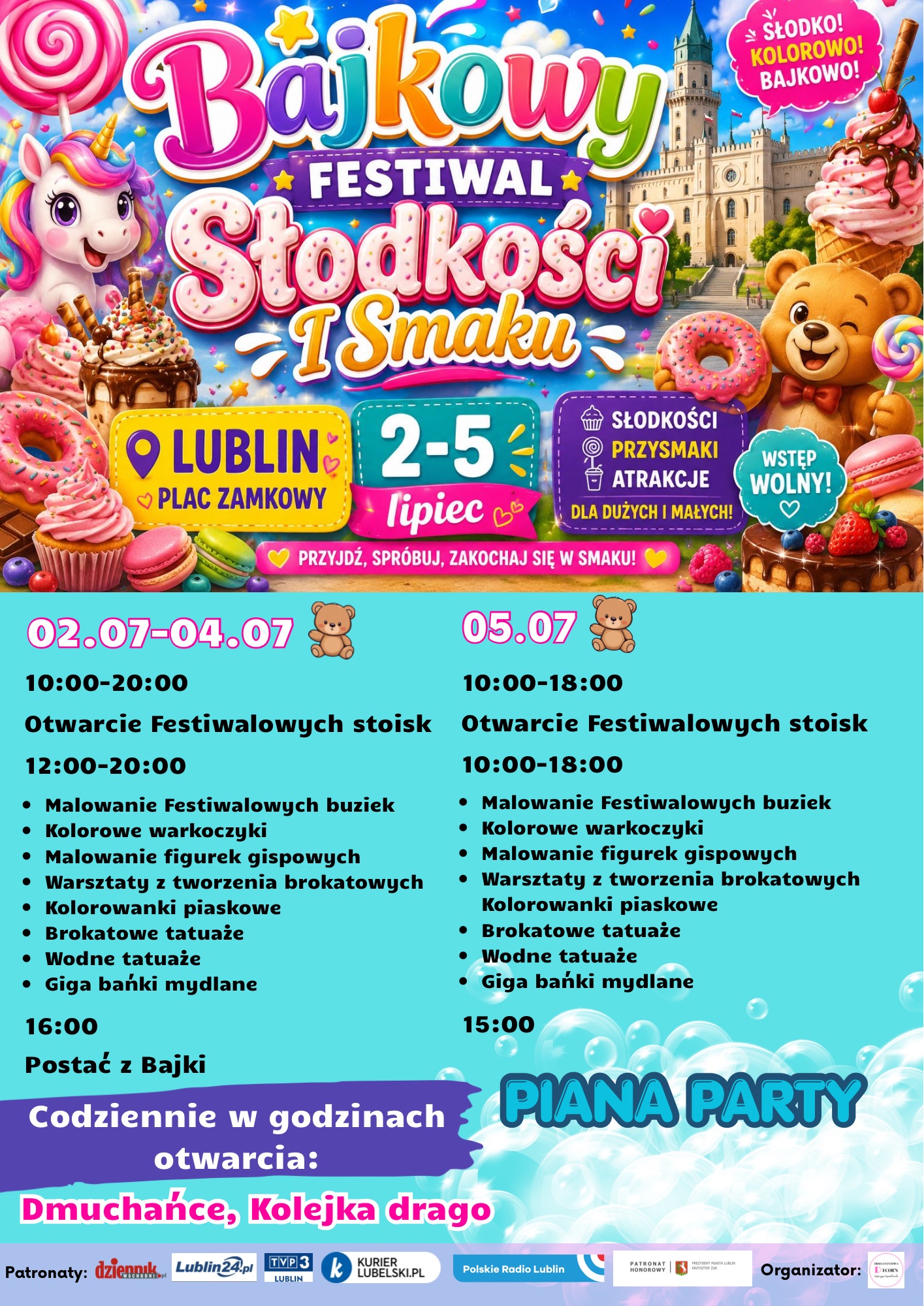 Bajkowy Festiwal Słodkości i Smaku 7 Program wydarzenia Bajkowy Festiwal Lublin 2 5.07